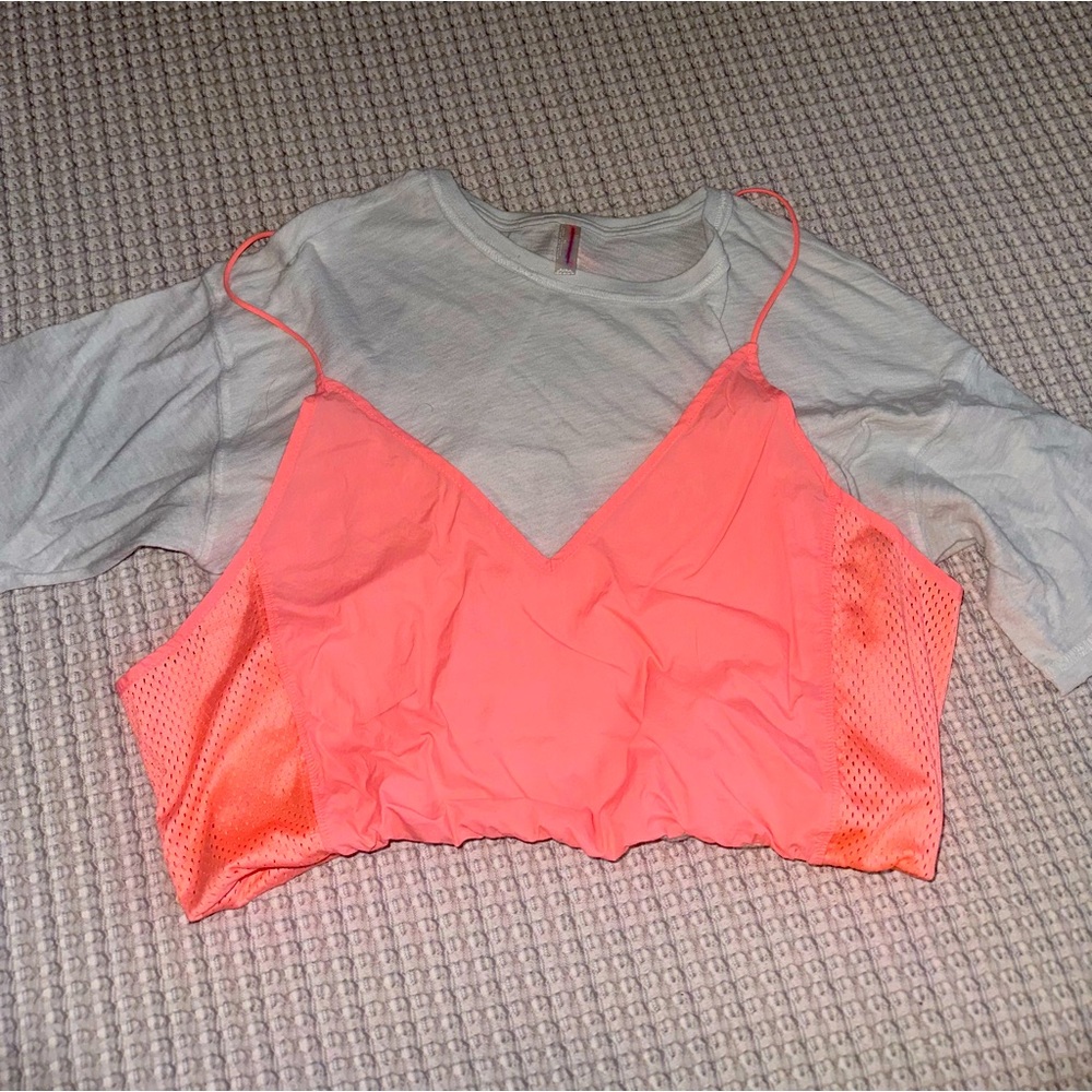 FREE PEOPLE MOVEMENT m Tee shirt top coral Double Layer xSmall